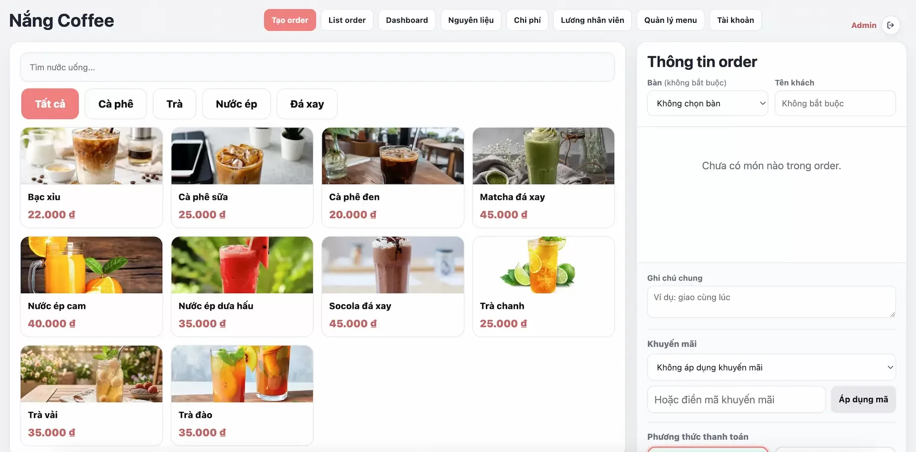 Phần mềm order quán cafe