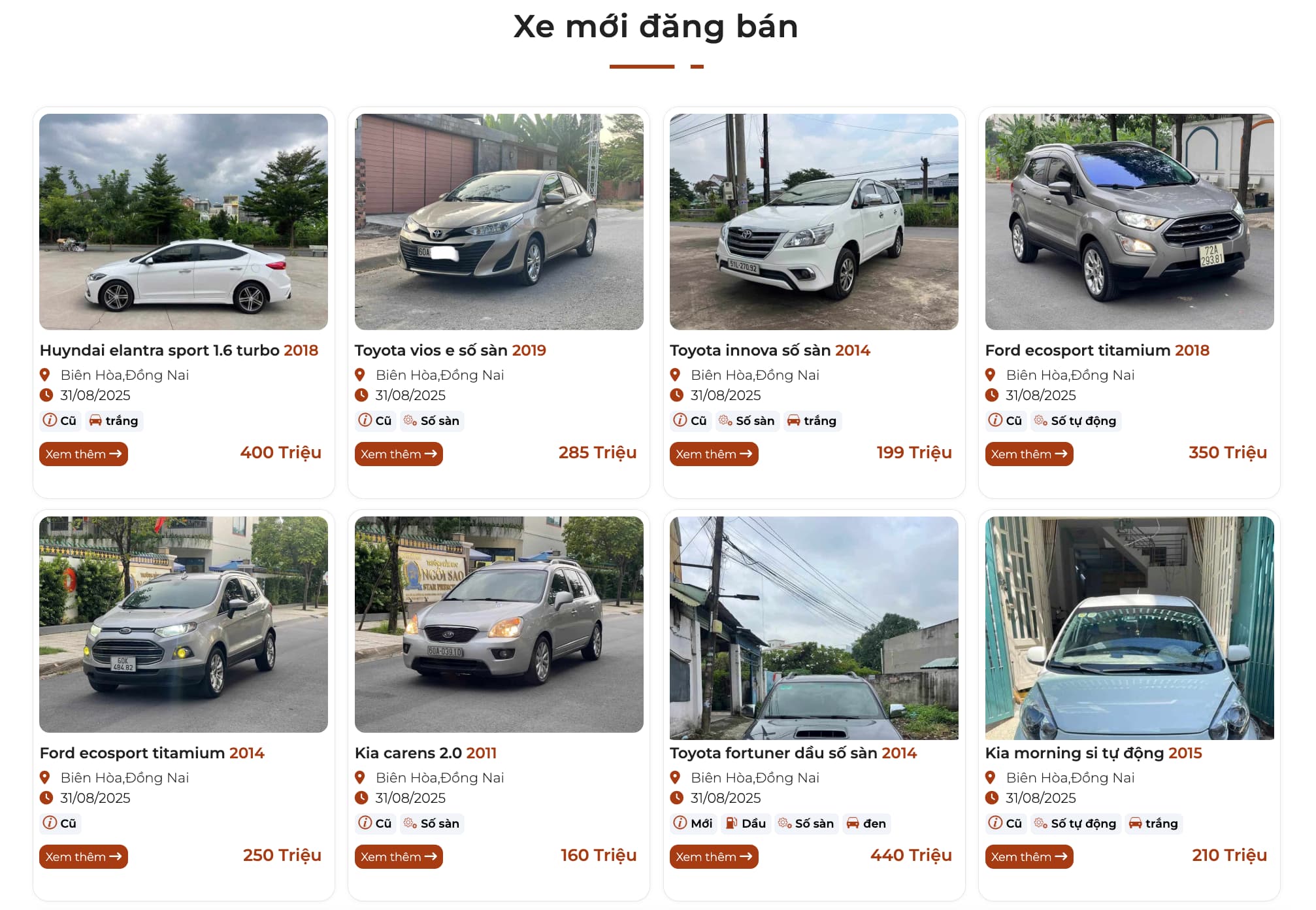 Website sàn TMĐT Ô tô